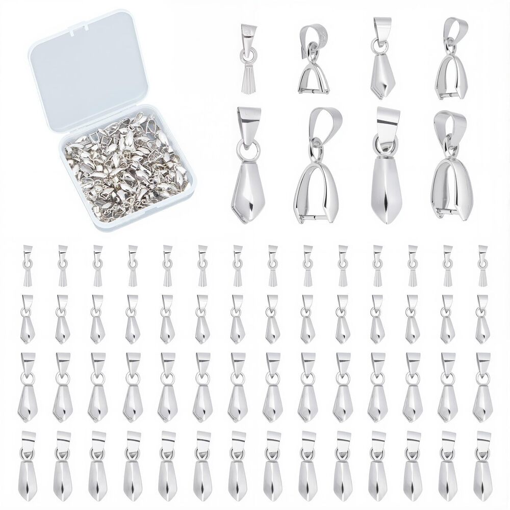 8341 1 Box 4 Size Brass Pinch Bail Pendants Silver Pinch Clip Bail Clasp